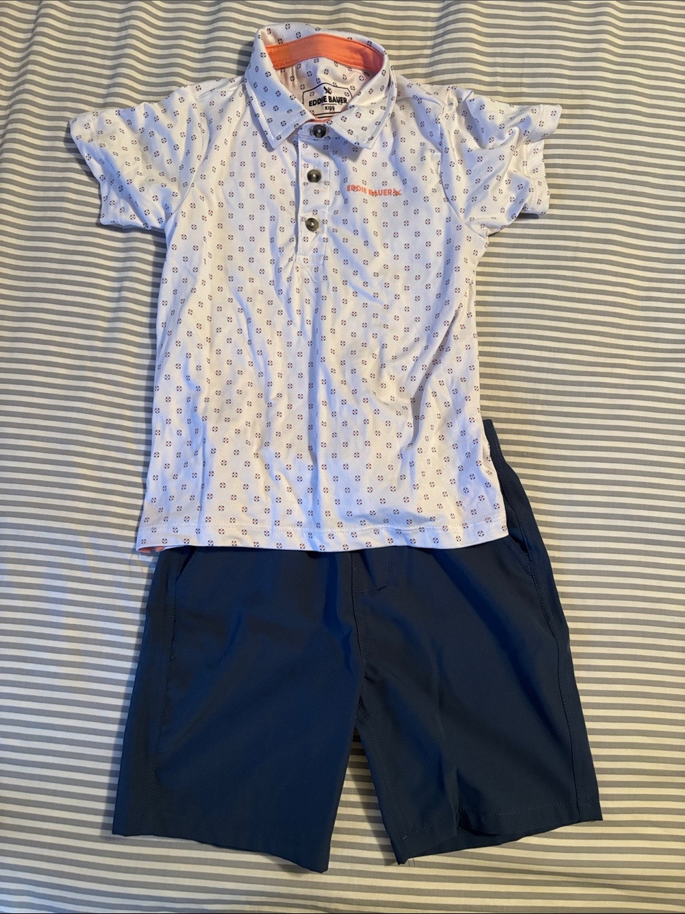 Eddie Bauer White Polo with Navy Shorts Kids Matching Set
